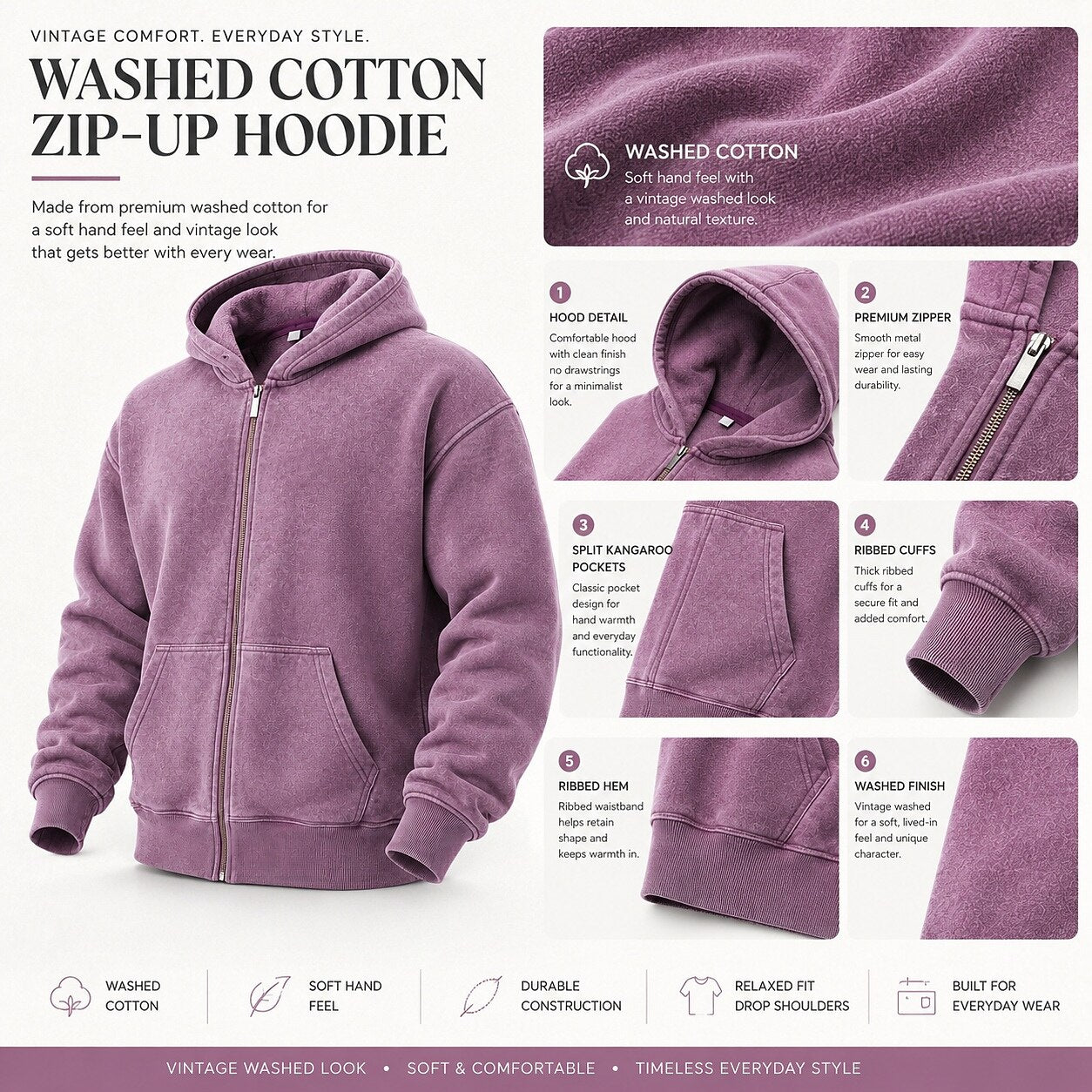 Broken-In Cotton Full Zip Hoodie