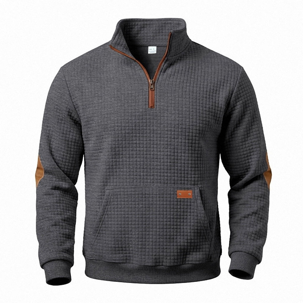 Textured Waffle Quarter Zip Pocket Sweatshirt