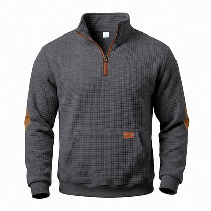 Textured Waffle Quarter Zip Pocket Sweatshirt