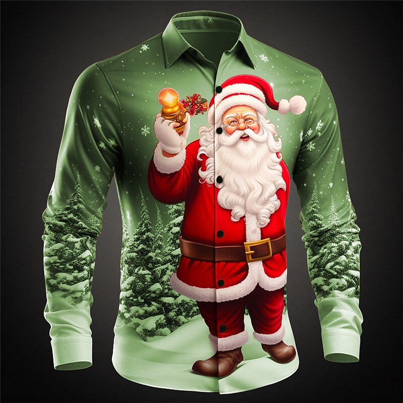 Christmas Santa Casual Stretch Button Shirt