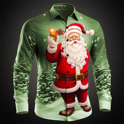 Christmas Santa Casual Stretch Button Shirt
