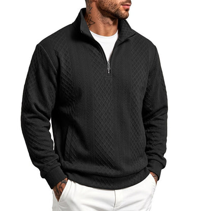 Textured Jacquard Stand Collar Sweatshirt