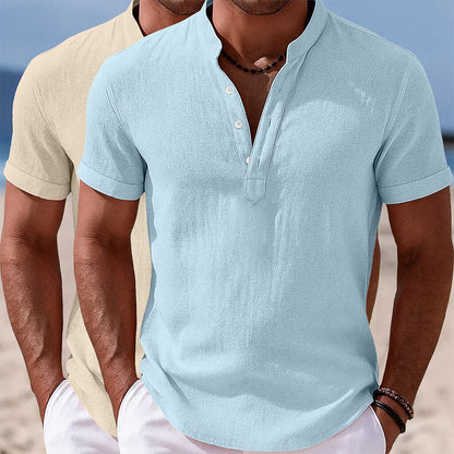 2Pcs Men's Casual Linen Shirts - Short Sleeve Summer Essential