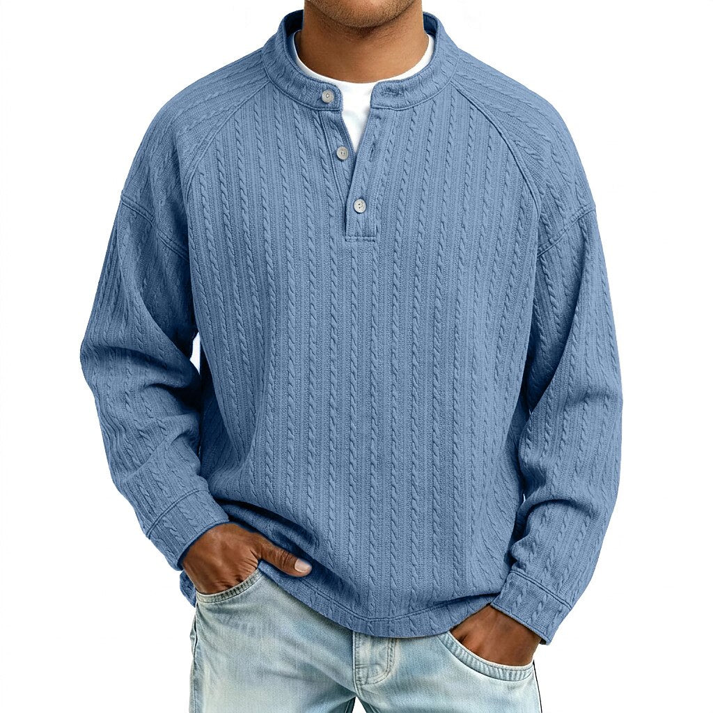 Jacquard Textured Long Sleeve Henley