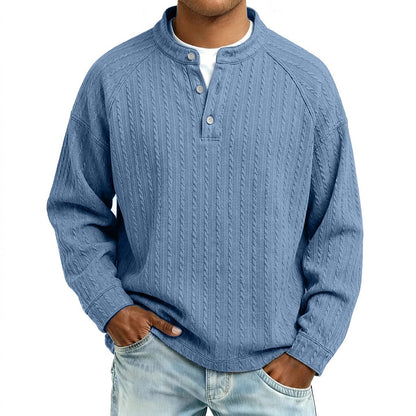 Jacquard Textured Long Sleeve Henley