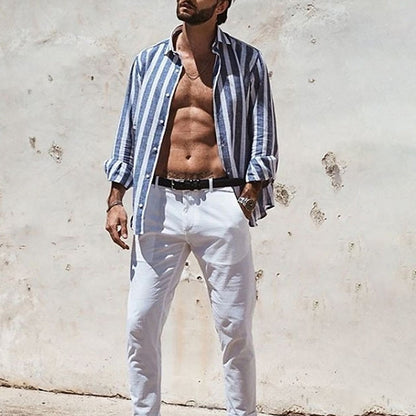 Men's Striped Cotton Linen Shirt - Soft & Breathable