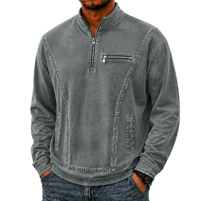 Quarter Zip Washed Cotton Polo Shirt