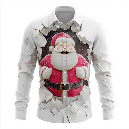 Christmas Santa Cracked Wall Button Shirt