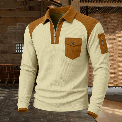 Colorblock Quarter Zip Waffle Polo