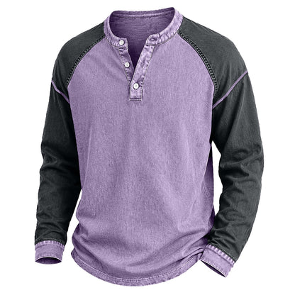 Colorblock Washed Cotton Henley Shirt