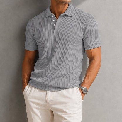 Men's Textured Rib Knit Polo Shirt