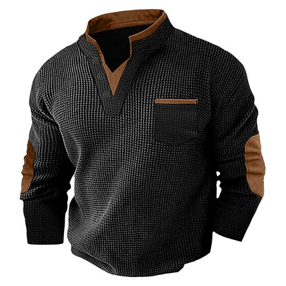 Colorblock V-neck Waffle Henley Shirts