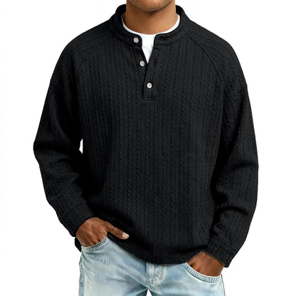 Jacquard Textured Long Sleeve Henley