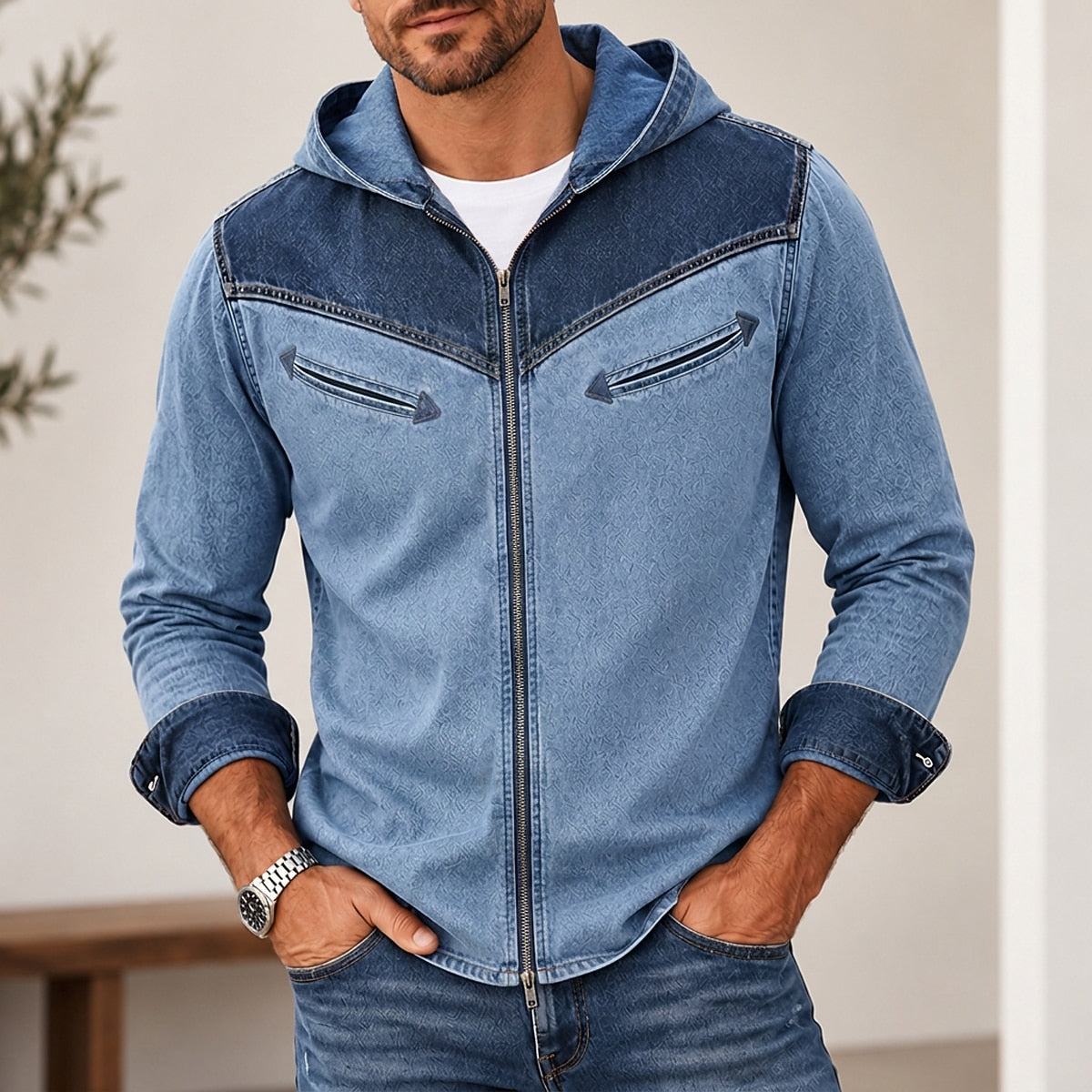 Broken-In Comfort Zipped Denim Work Shirt