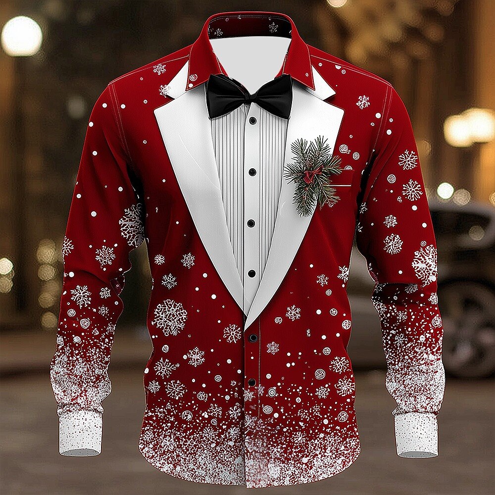 Christmas Costume Tuxedo Tie Button Shirt