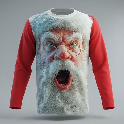 Men's Funny Santa Christmas 3D Long Sleeve Tee