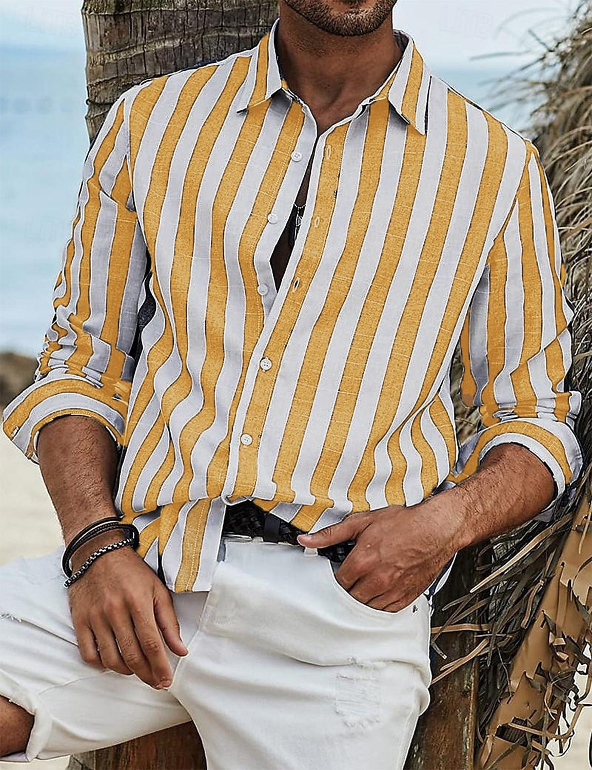 Men's Striped Cotton Linen Shirt - Soft & Breathable