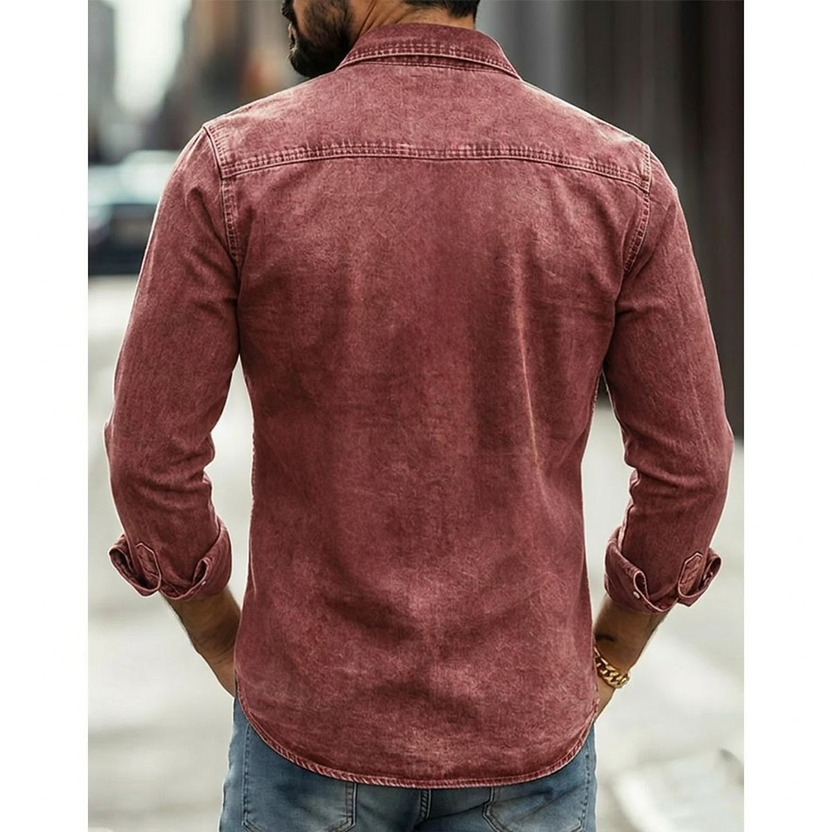 Vintage Washed Cotton Denim Work Shirt