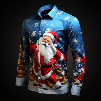 Christmas Santa Daily Stretch Button Shirt