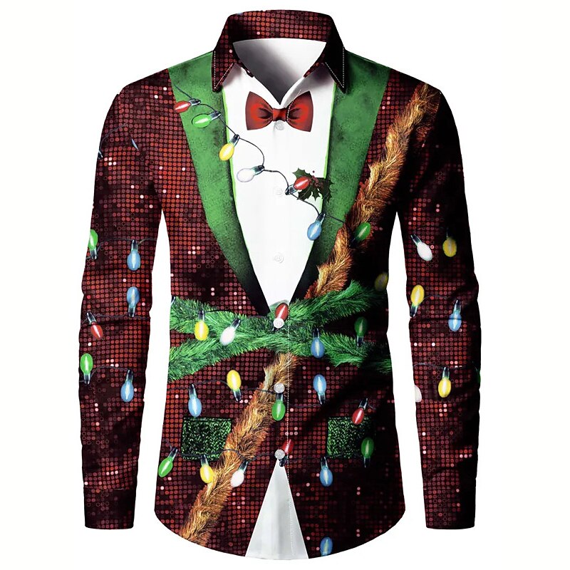 Christmas Tree Costume Casual Button Shirt