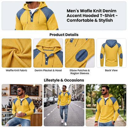 Colorblock Textured Waffle Hooded Henley