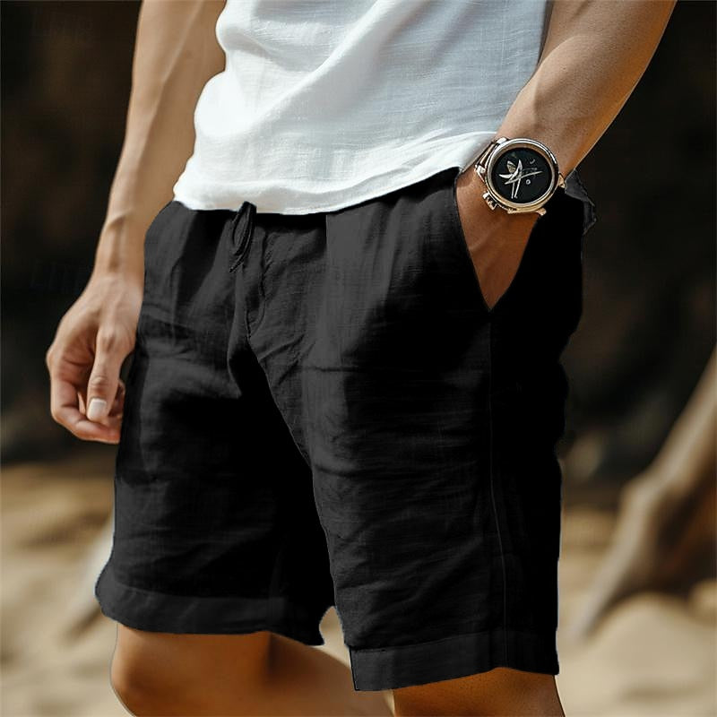 Linen Shorts with Elastic Waist-Perfect for Vacation and Beach