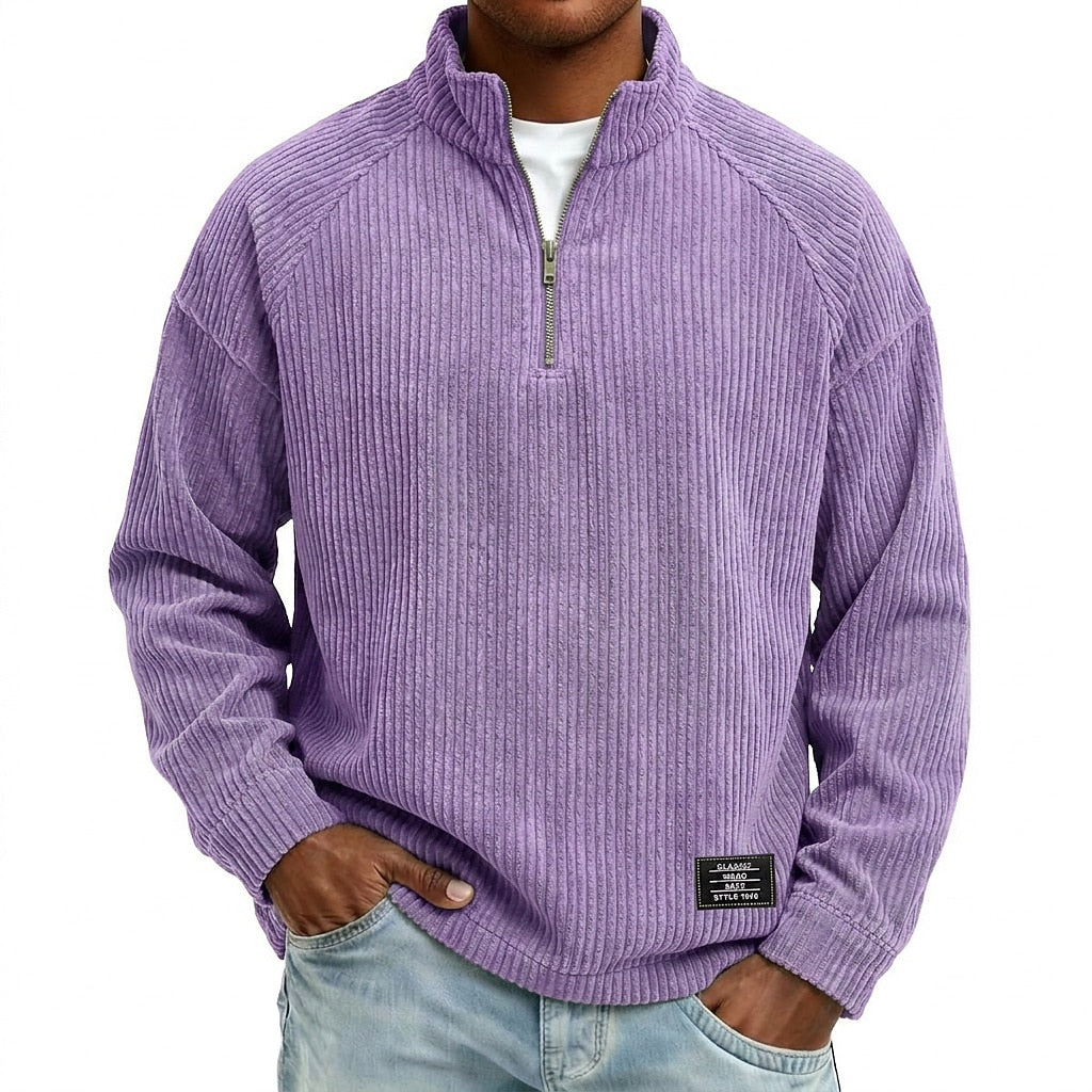 Corduroy Half Zip Mockneck Polo
