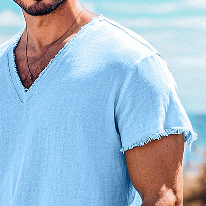 Breathable V-neck Linen Shirt