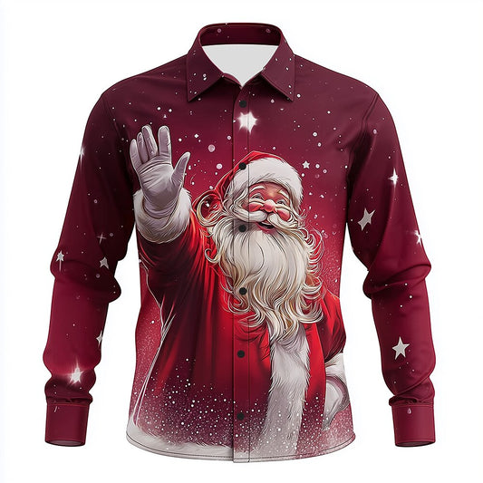 Men's Christmas Santa Snowflake Print Shirt