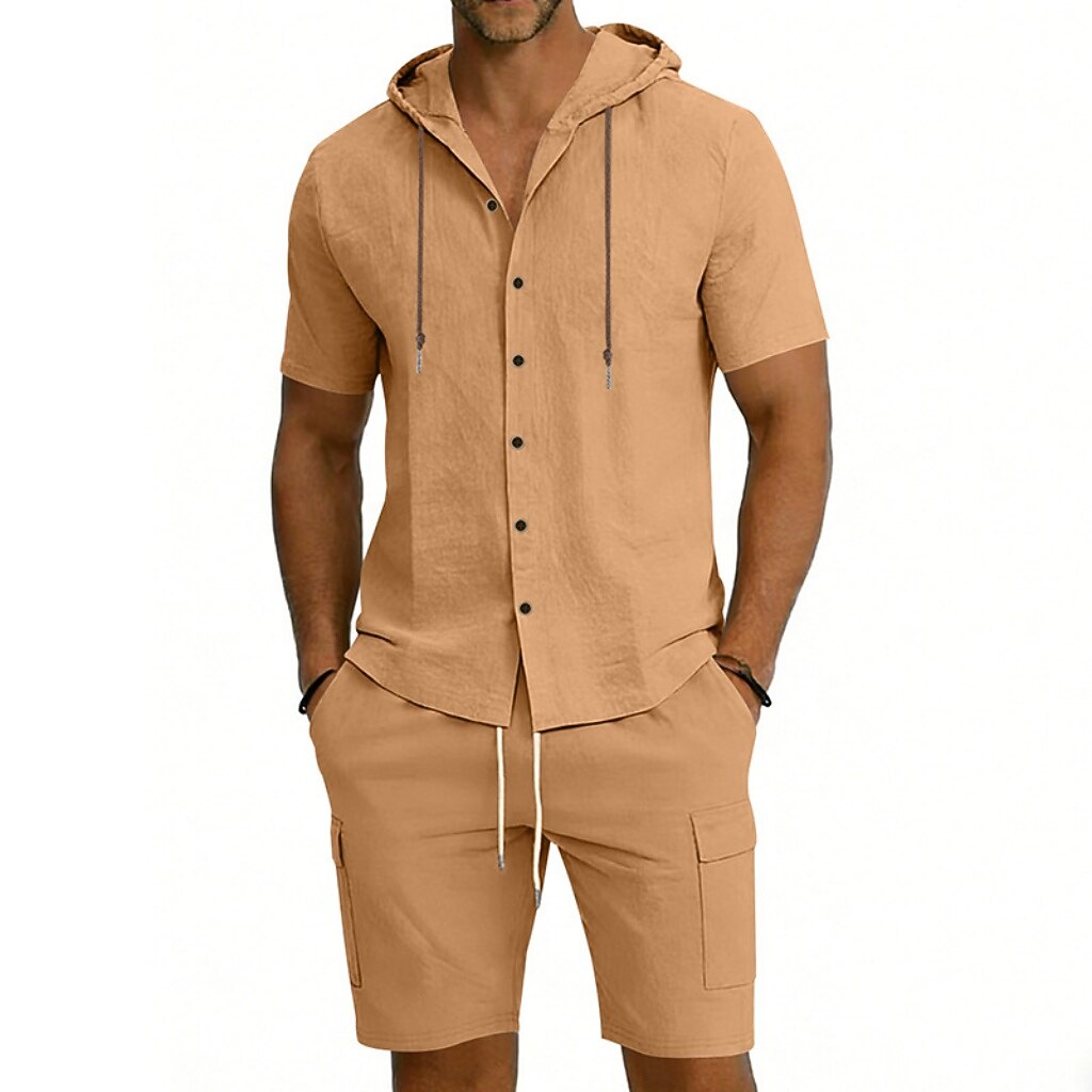 Men's 2-Piece Linen Set-Shirt and Shorts