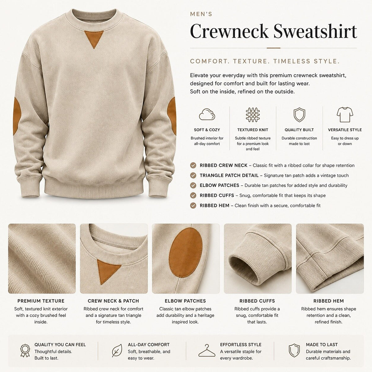 Patchwork Corduroy Crew Neck Sweatshirt