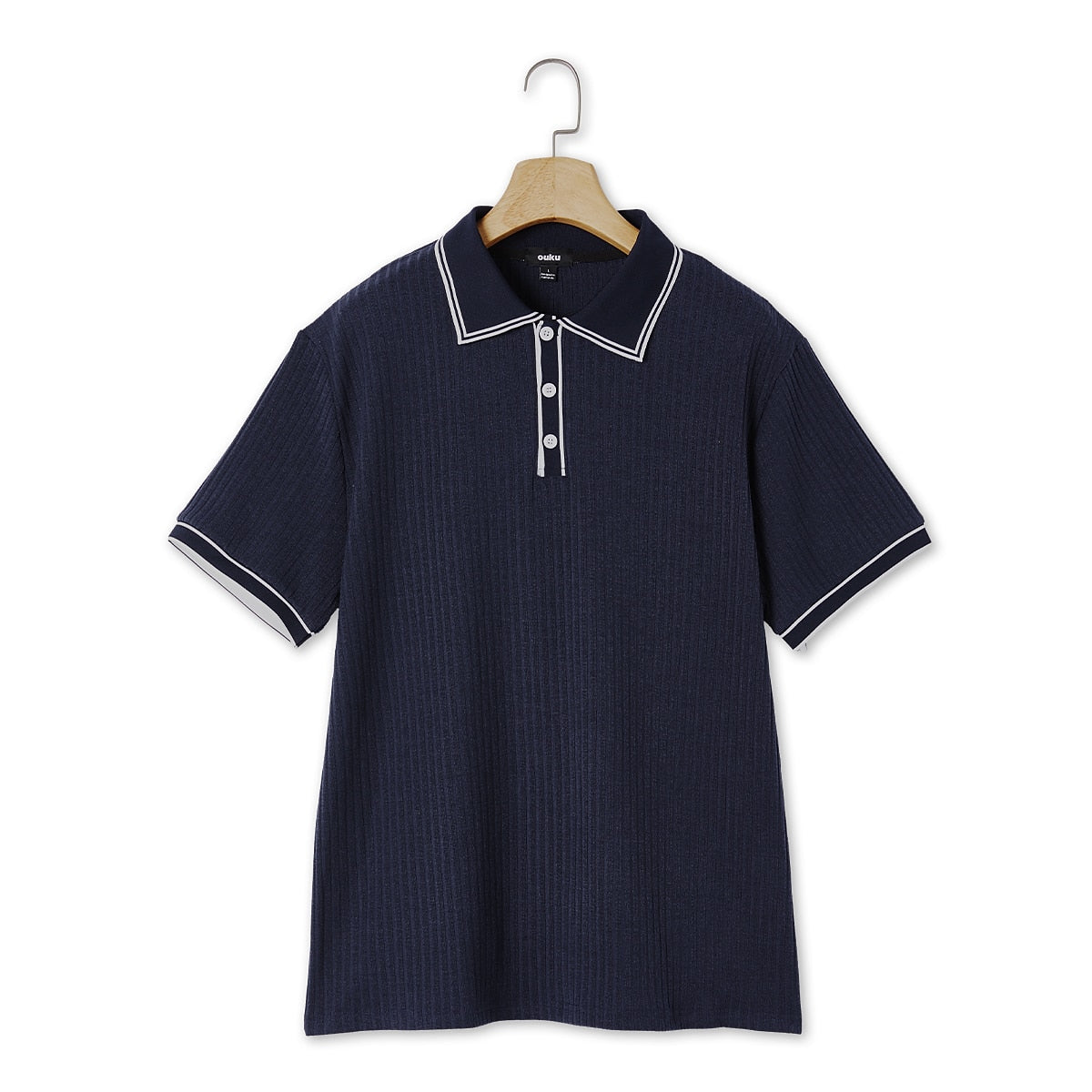 Ribbed Knit Polo Shirt-Modern Color‑Block