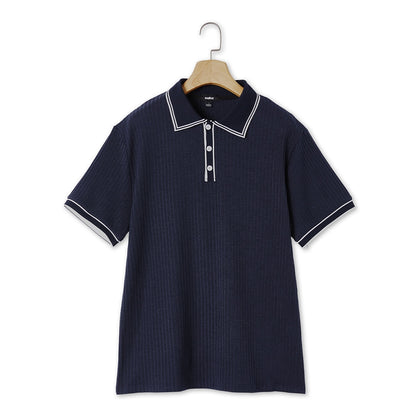 Ribbed Knit Polo Shirt-Modern Color‑Block