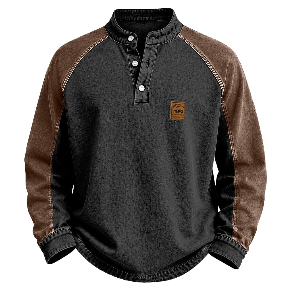 Colorblock Washed Cotton Henley Shirt