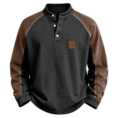 Colorblock Washed Cotton Henley Shirt