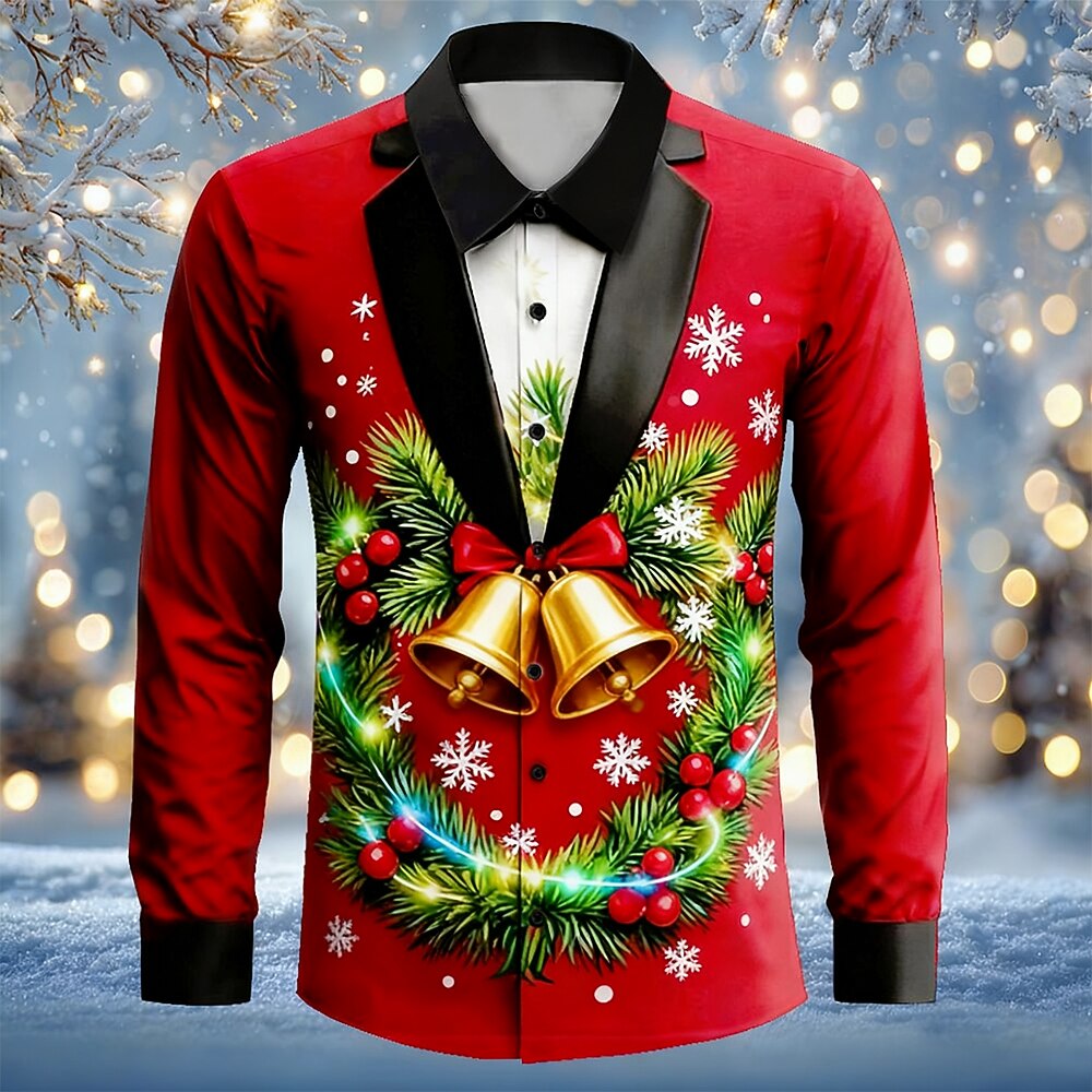 Men's Christmas Lights Tuxedo Print Shirt