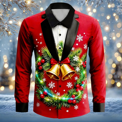 Men's Christmas Lights Tuxedo Print Shirt