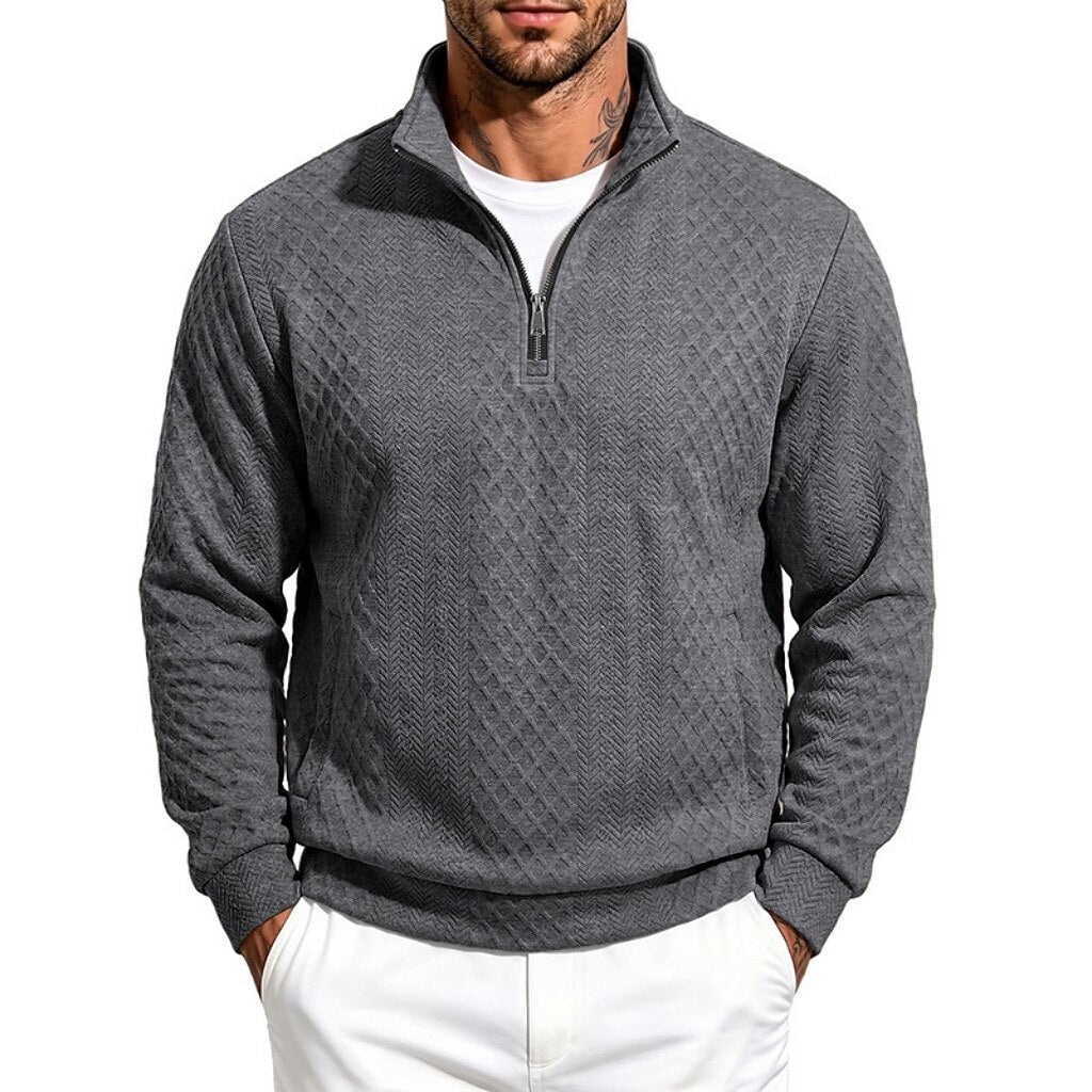 Textured Jacquard Stand Collar Sweatshirt