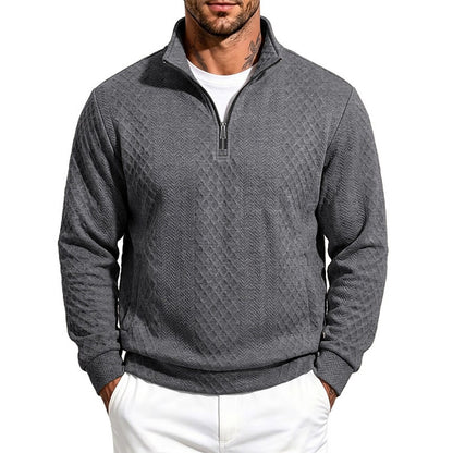 Textured Jacquard Stand Collar Sweatshirt