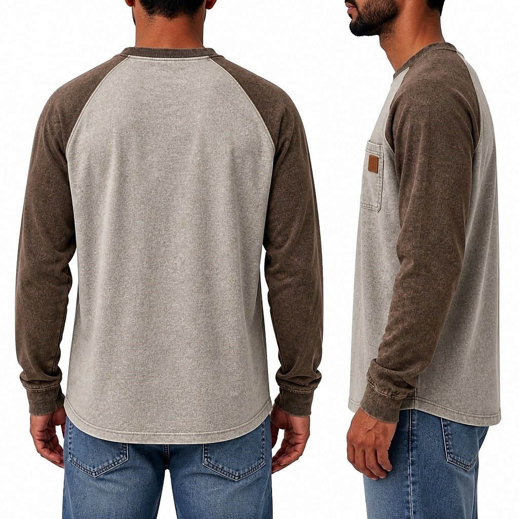 Colorblock Washed 100% Cotton T-Shirts With Pocket