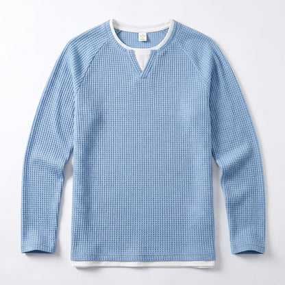 Colorblock V-neck Waffle Henley