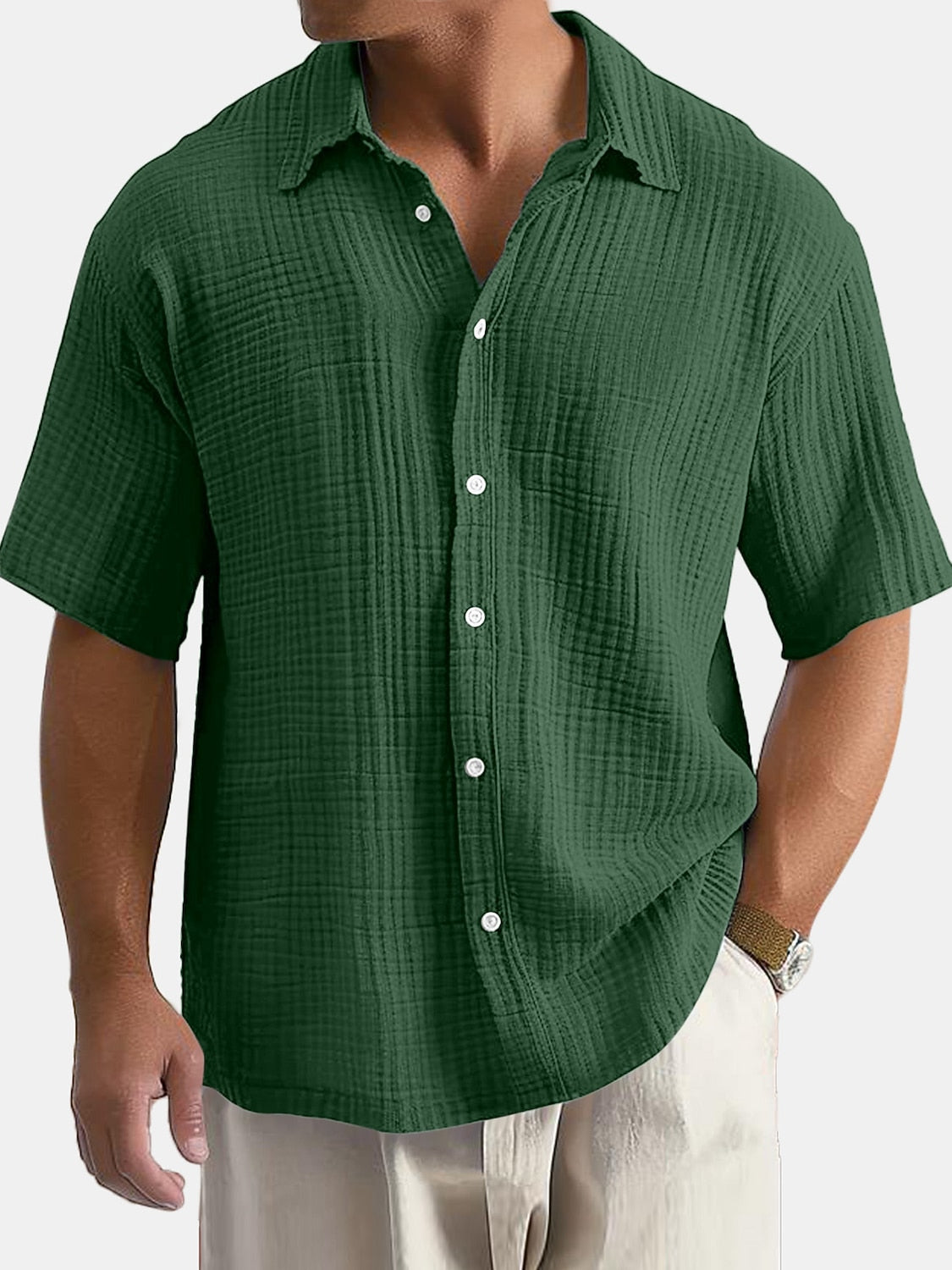 100% Cotton Textured Shirt - Short Sleeve Summer Essential