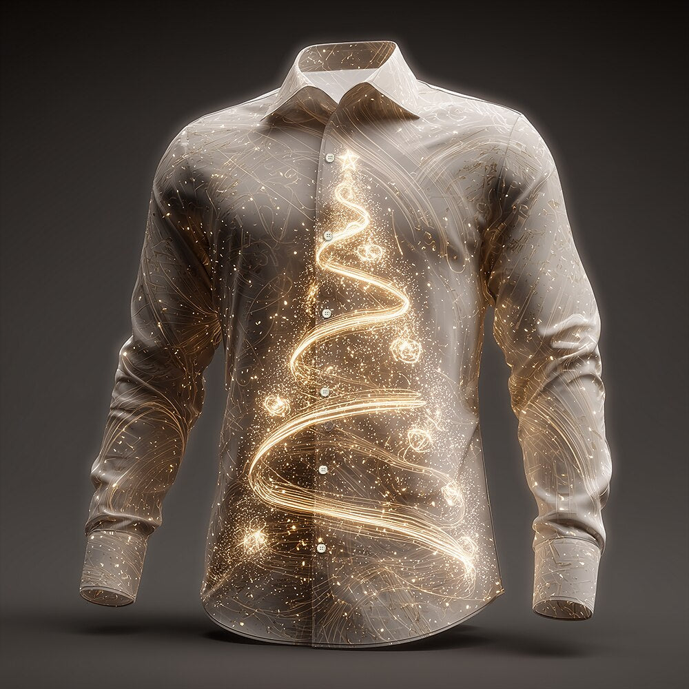 Christmas Glitter Tree Lights Button Shirt