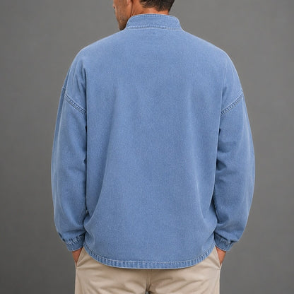 Washed Cotton Quarter Zip Henley Shirt