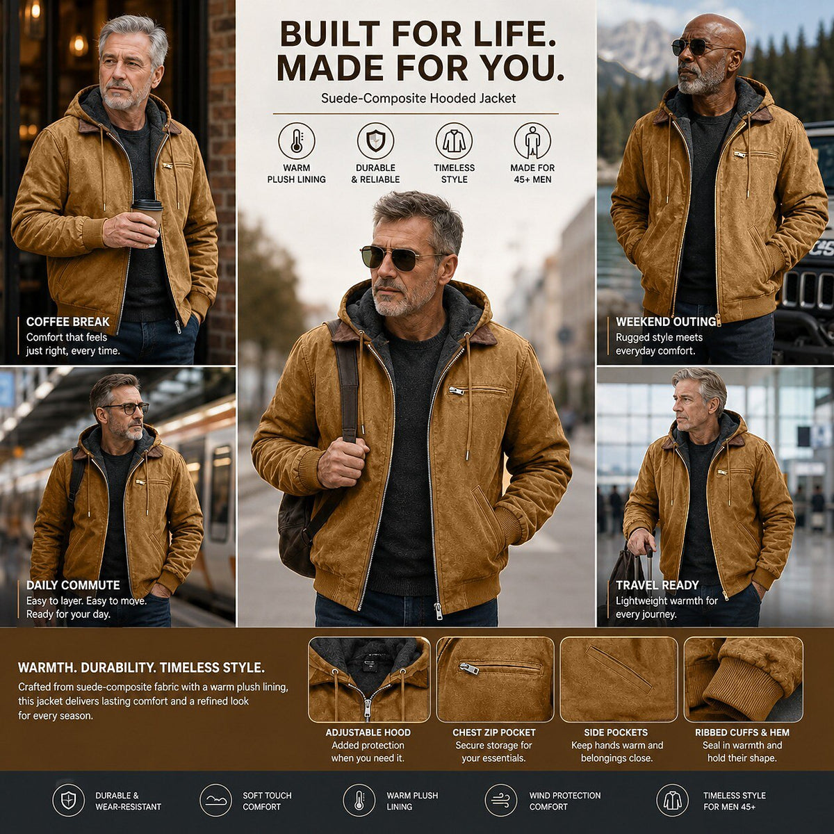 Suede Fleece Hooded Jacket for Everyday Wear