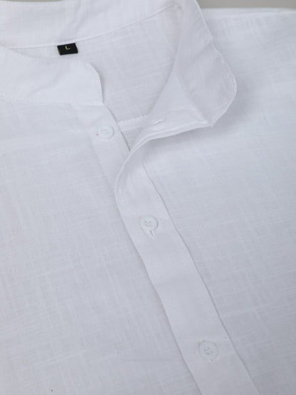Soft Linen Shirt for Men - Band Collar Short Sleeve