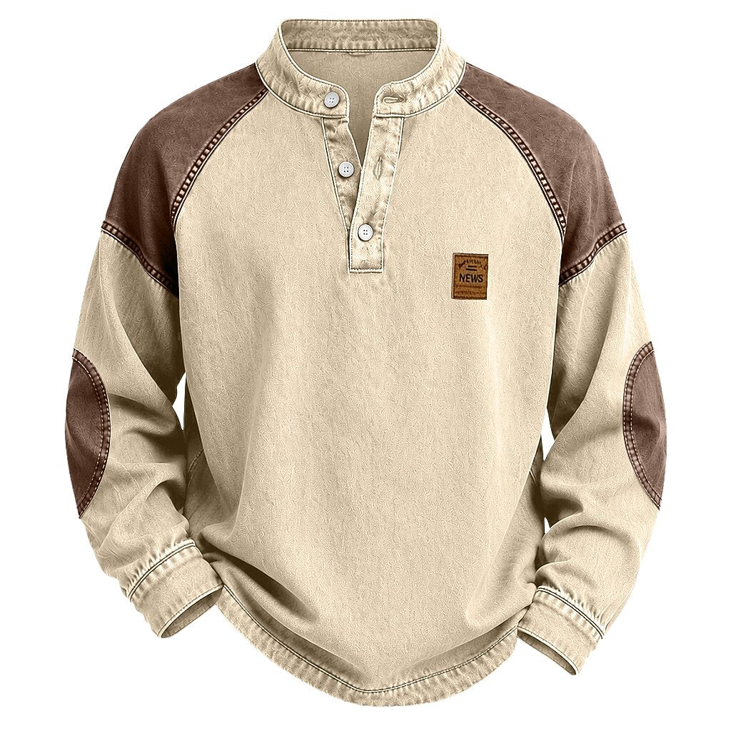 Colorblock Vintage 100% Cotton Henley Shirt