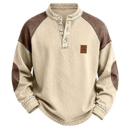 Colorblock Vintage 100% Cotton Henley Shirt