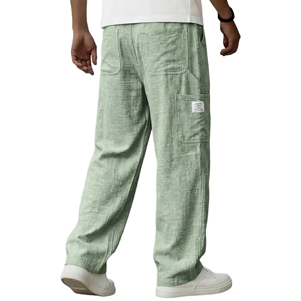 Casual Linen Pants for Men - Elastic Waist, Daily & Beach Wear