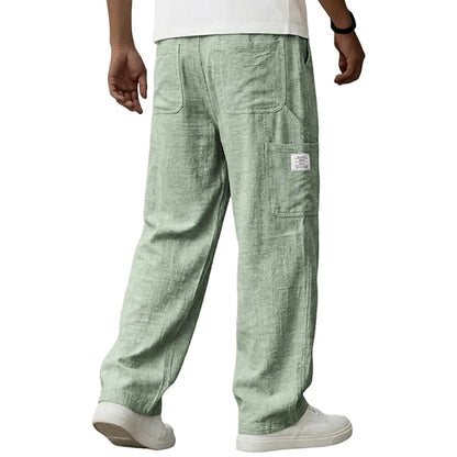 Casual Linen Pants for Men - Elastic Waist, Daily & Beach Wear